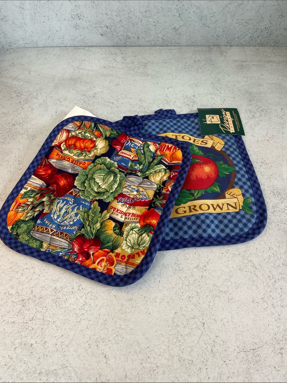 Vintage Design Cottage Vegetable Pot Holders Set Tomatoes Garden Kitchen New 90s